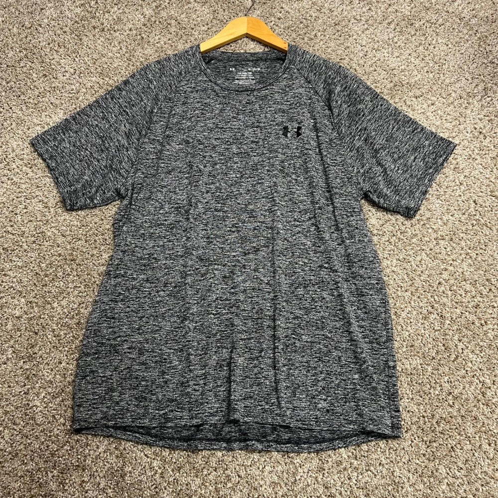 Under Armour Mens XL HeatGear Tech Tee Black Gray Heather Space Dye T-Shirt